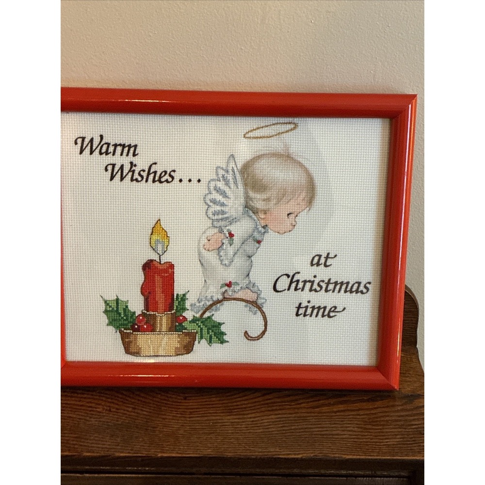 Holly Angel Warm Wishes‎ Vintage Crosstitch Framed